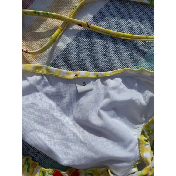 NWOT, Brand Unknown, Lemon & Cherry Gingham Bikini Set, Yellow, Sz S - Picture 10 of 11